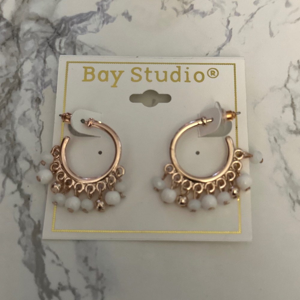 Gold and White Earrings